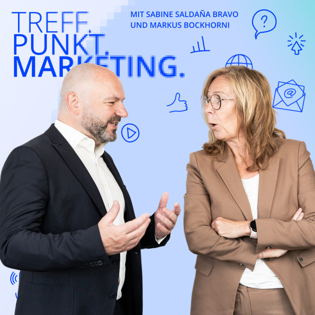 Podcast-Cover: TREFF.PUNKT Marketing Folge 11 - Bild mit den Moderatoren Sabine und Markus