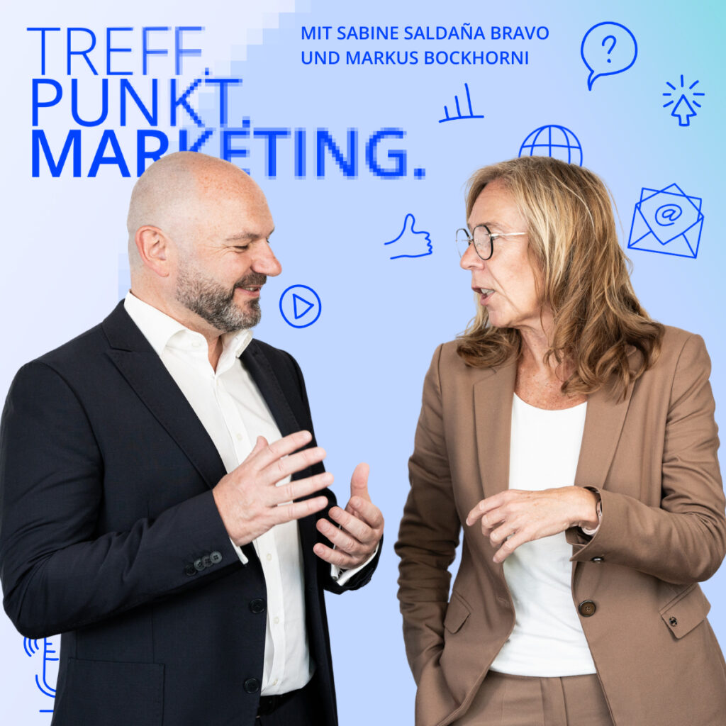 Podcast-Cover: TREFF.PUNKT Marketing Folge 13 - Bild mit den Moderatoren Sabine und Markus