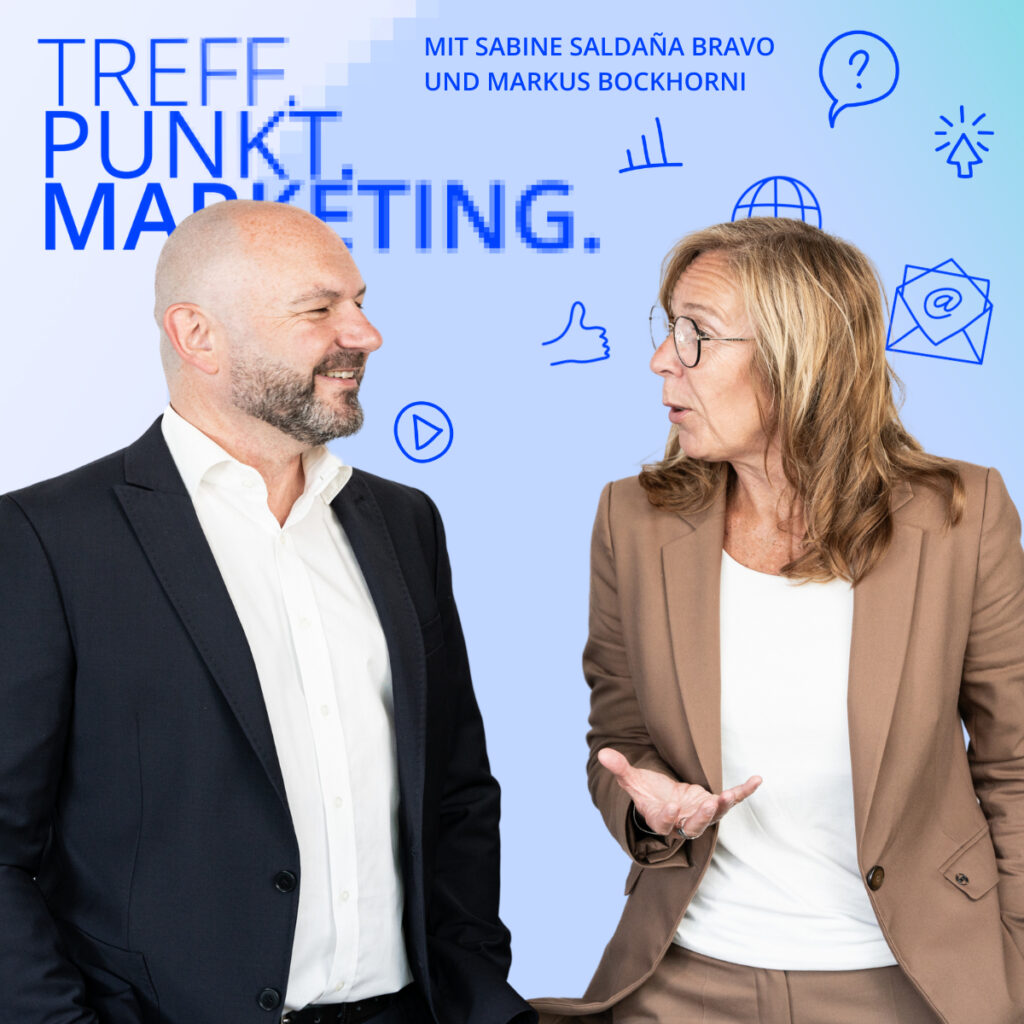 Podcast-Cover: TREFF.PUNKT Marketing Folge 14 - Bild mit den Moderatoren Sabine und Markus