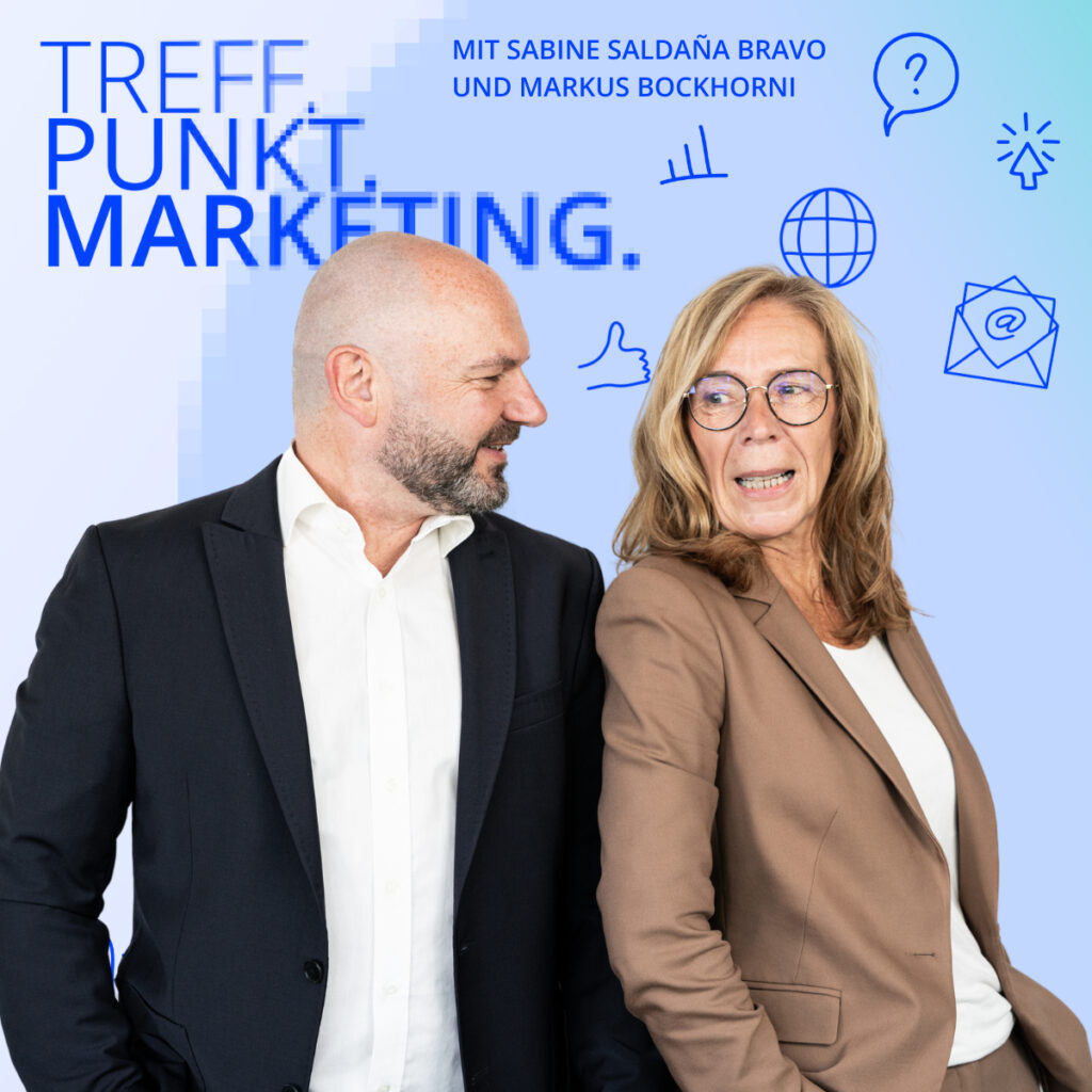 Podcast-Cover: TREFF.PUNKT Marketing Folge 16 - Bild mit den Moderatoren Sabine und Markus