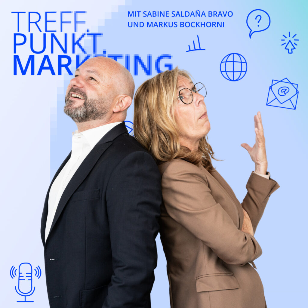 Podcast-Cover: TREFF.PUNKT Marketing Folge 18 - Bild mit den Moderatoren Sabine und Markus
