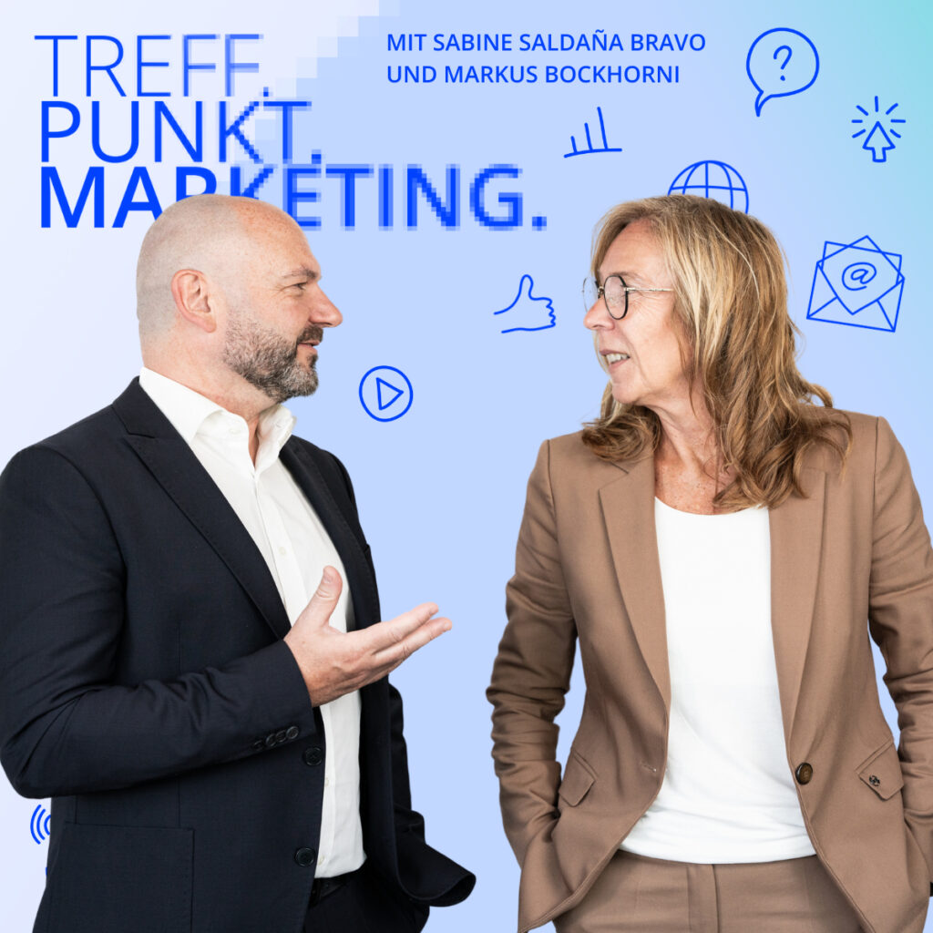 Podcast-Cover: TREFF.PUNKT Marketing Folge 19 - Bild mit den Moderatoren Sabine und Markus
