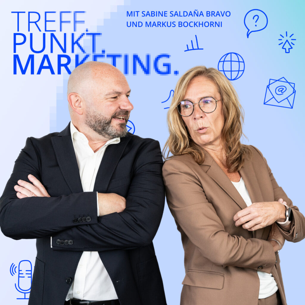 Podcast-Cover: TREFF.PUNKT Marketing Folge 3 - Bild mit den Moderatoren Sabine und Markus