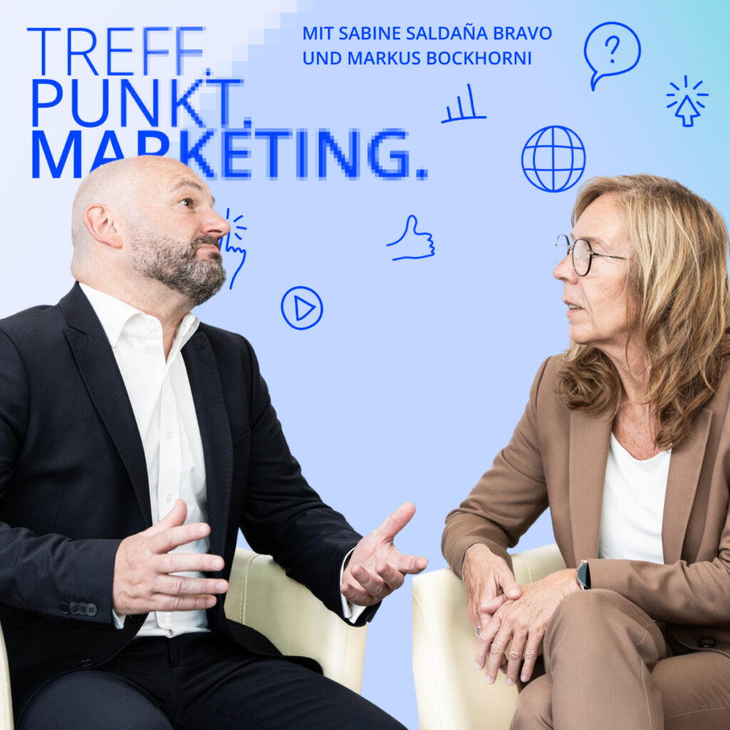 Podcast-Cover: TREFF.PUNKT Marketing Folge 4 - Bild mit den Moderatoren Sabine und Markus