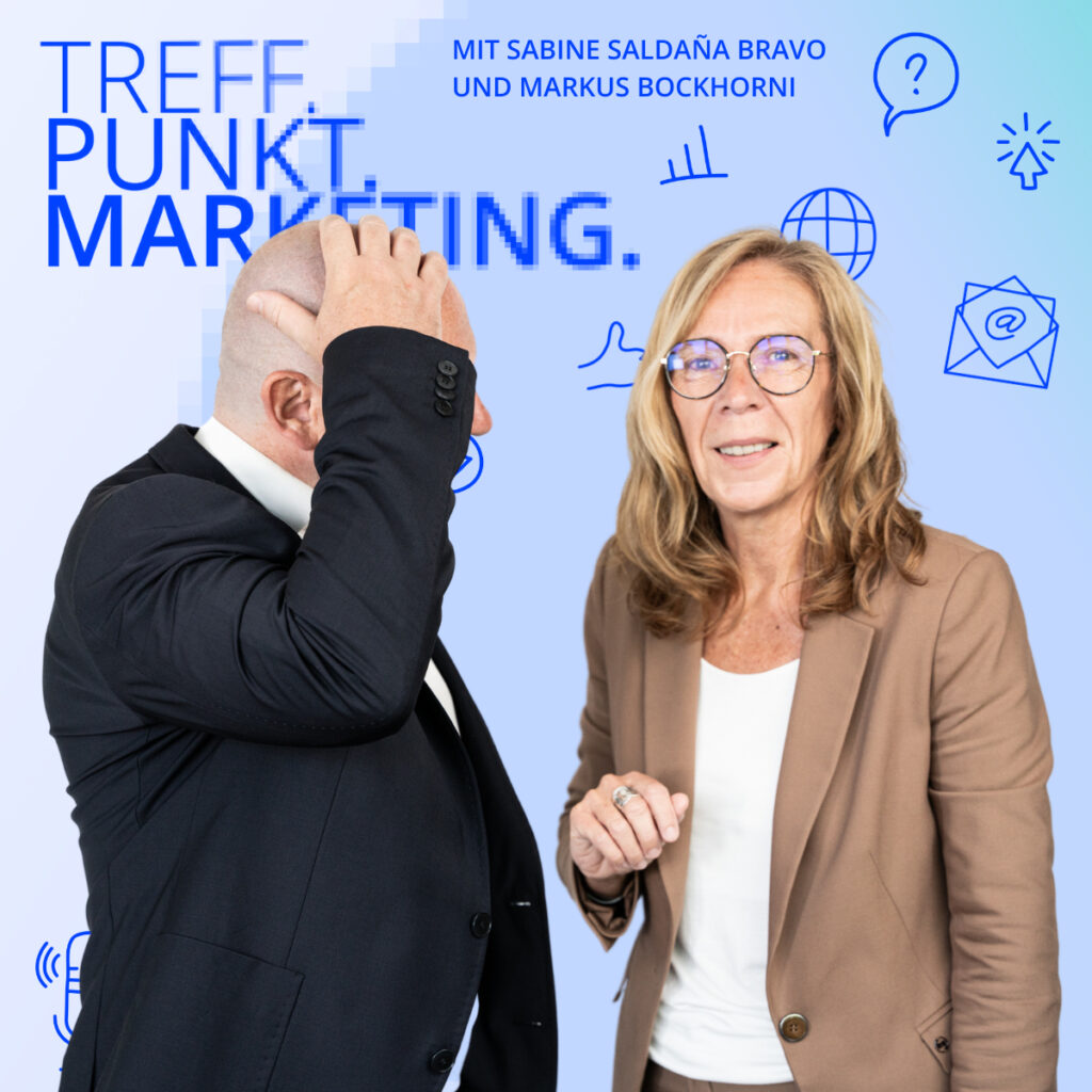 Podcast-Cover: TREFF.PUNKT Marketing Folge 5 - Bild mit den Moderatoren Sabine und Markus