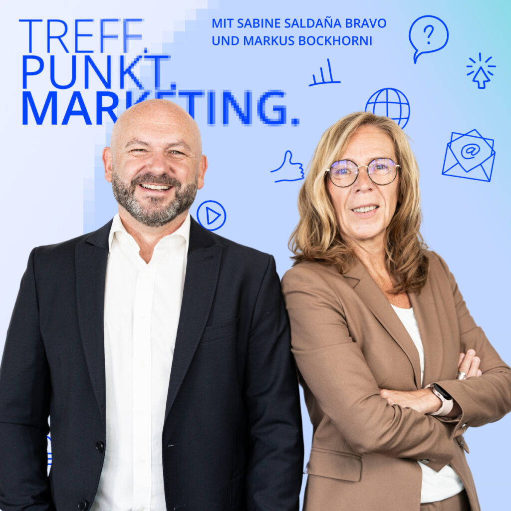 Podcast-Cover: TREFF.PUNKT Marketing Folge 21 - Bild mit den Moderatoren Sabine und Markus