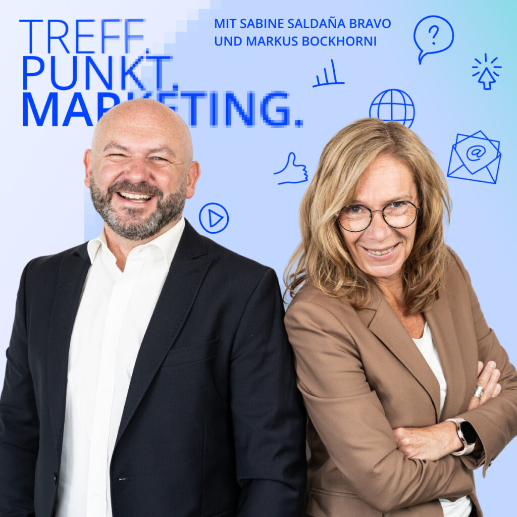 Podcast-Cover: TREFF.PUNKT Marketing Folge 22 - Bild mit den Moderatoren Sabine und Markus