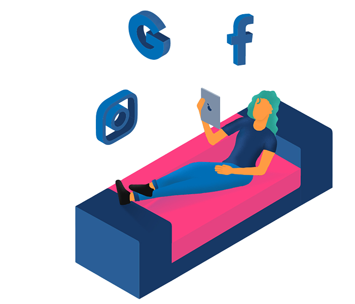 Clipart: Social Media - Frau liegt auf Sofa und nutzt Social Media