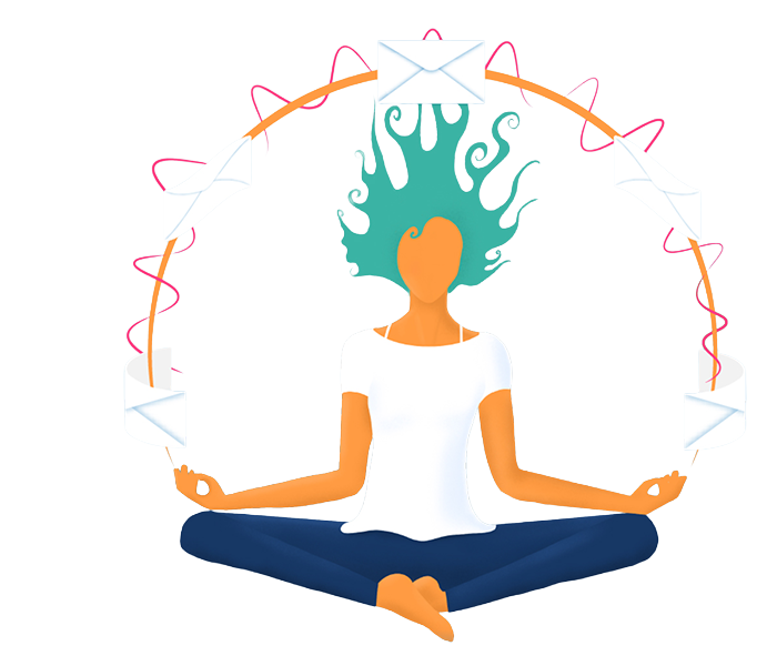 Clipart: E-Mail-Marketing & Automation - Frau meditiert mit Briefkuverts