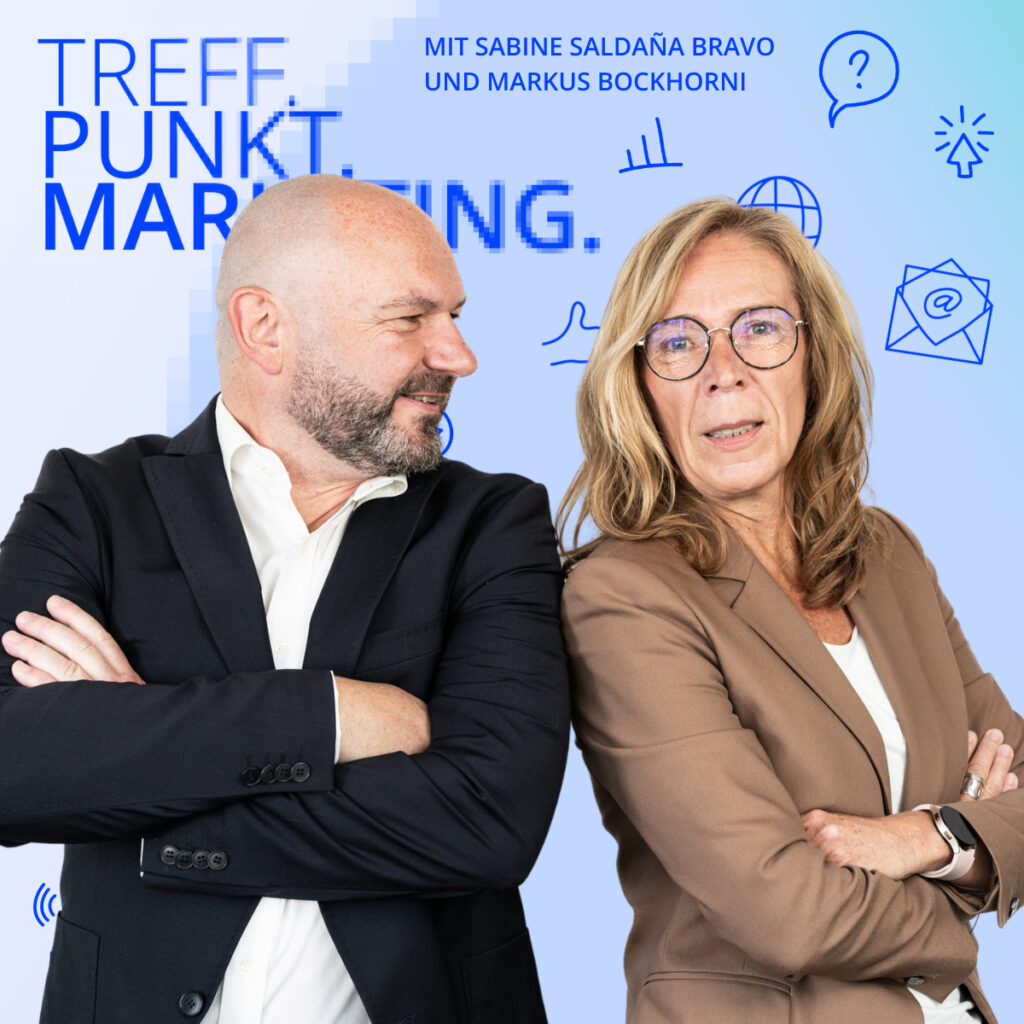 Podcast-Cover: TREFF.PUNKT Marketing Folge 26 - Bild mit den Moderatoren Sabine und Markus