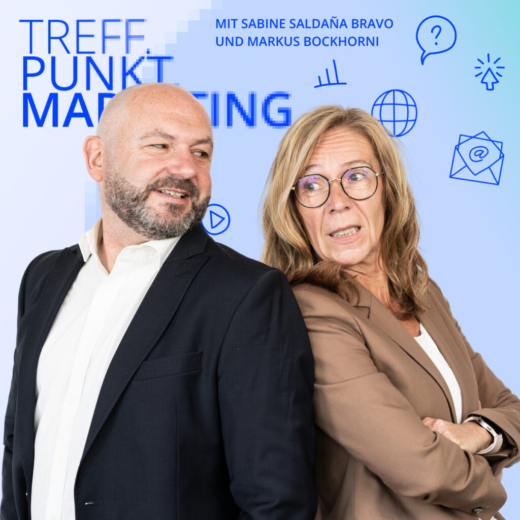 Podcast-Cover: TREFF.PUNKT Marketing Folge 28 - Bild mit den Moderatoren Sabine und Markus