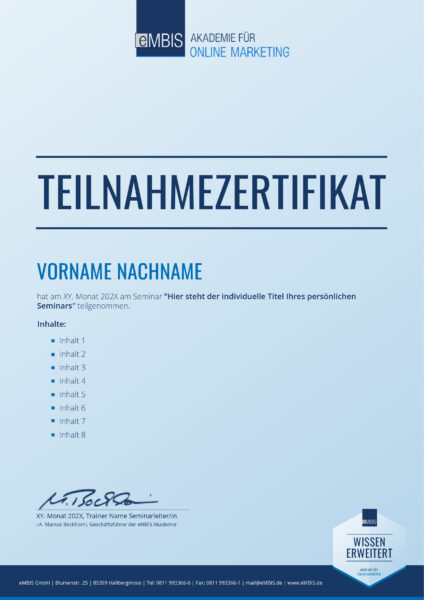 Muster des Teilnahmezertifikats