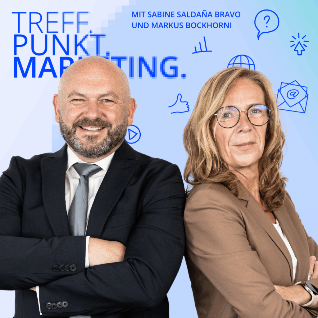 Podcast-Cover: TREFF.PUNKT Marketing Folge 33 - Bild mit den Moderatoren Sabine und Markus