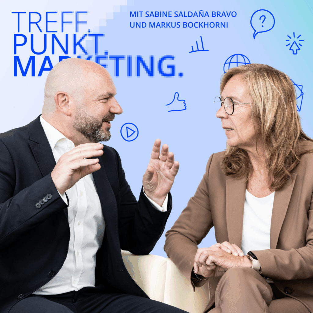 Podcast-Cover: TREFF.PUNKT Marketing Folge 34 - Bild mit den Moderatoren Sabine und Markus