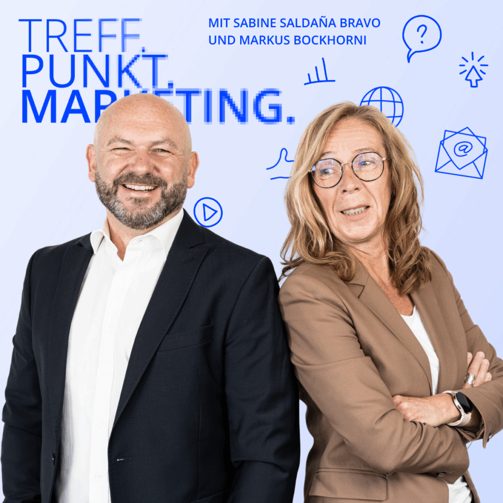 Podcast-Cover: TREFF.PUNKT Marketing Folge 35 - Bild mit den Moderatoren Sabine und Markus