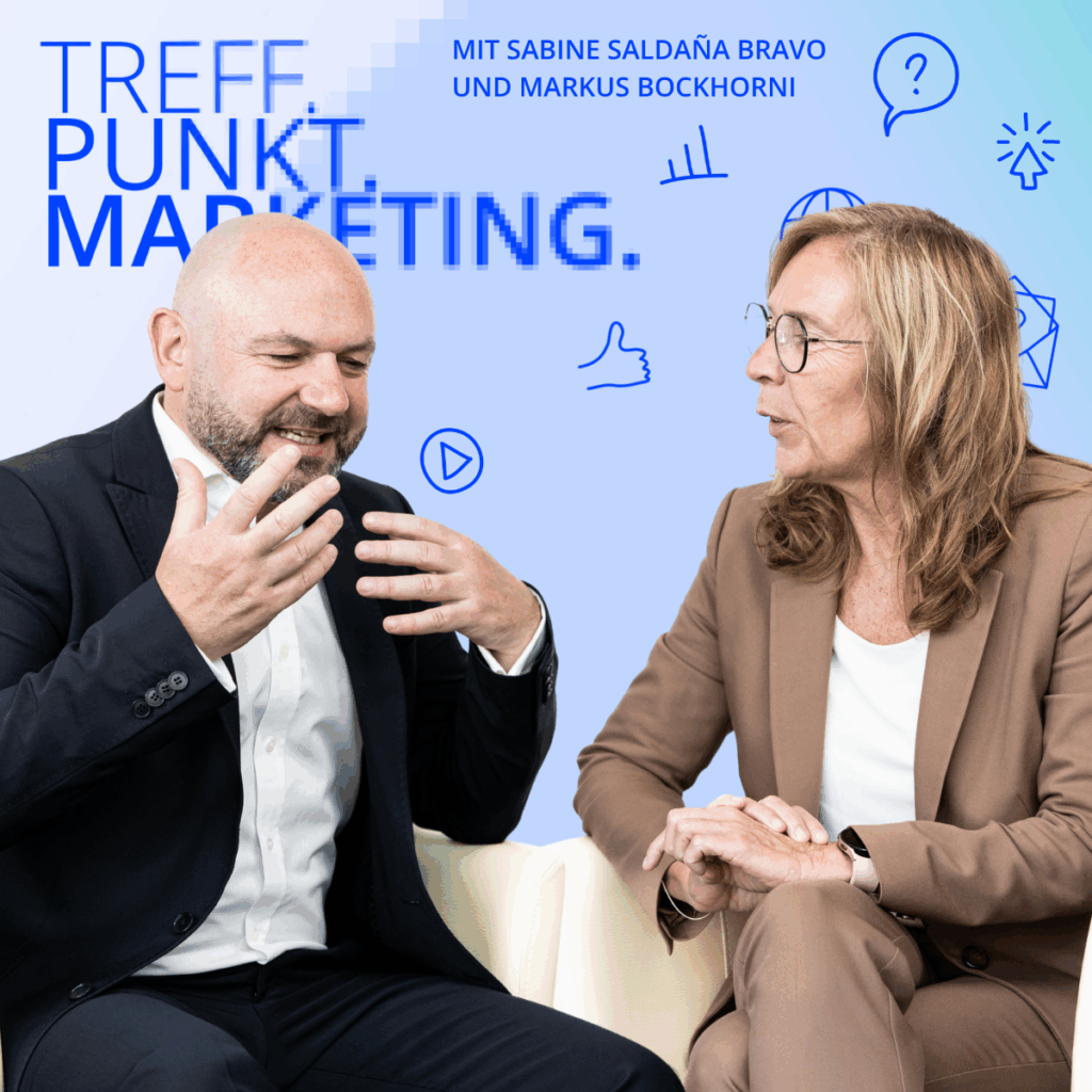 Podcast-Cover: TREFF.PUNKT Marketing Folge 36 - Bild mit den Moderatoren Sabine und Markus