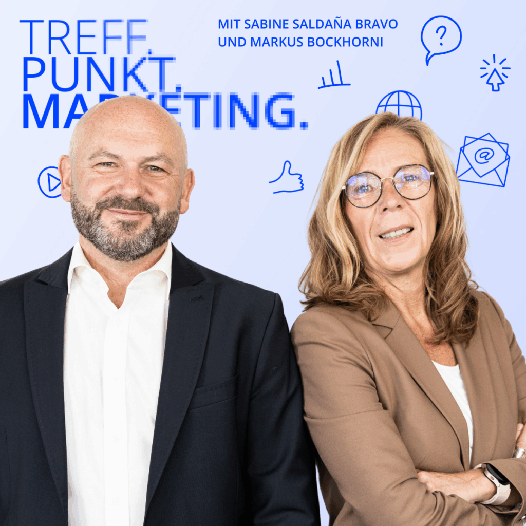 Podcast-Cover: TREFF.PUNKT Marketing Folge 38 - Bild mit den Moderatoren Sabine und Markus
