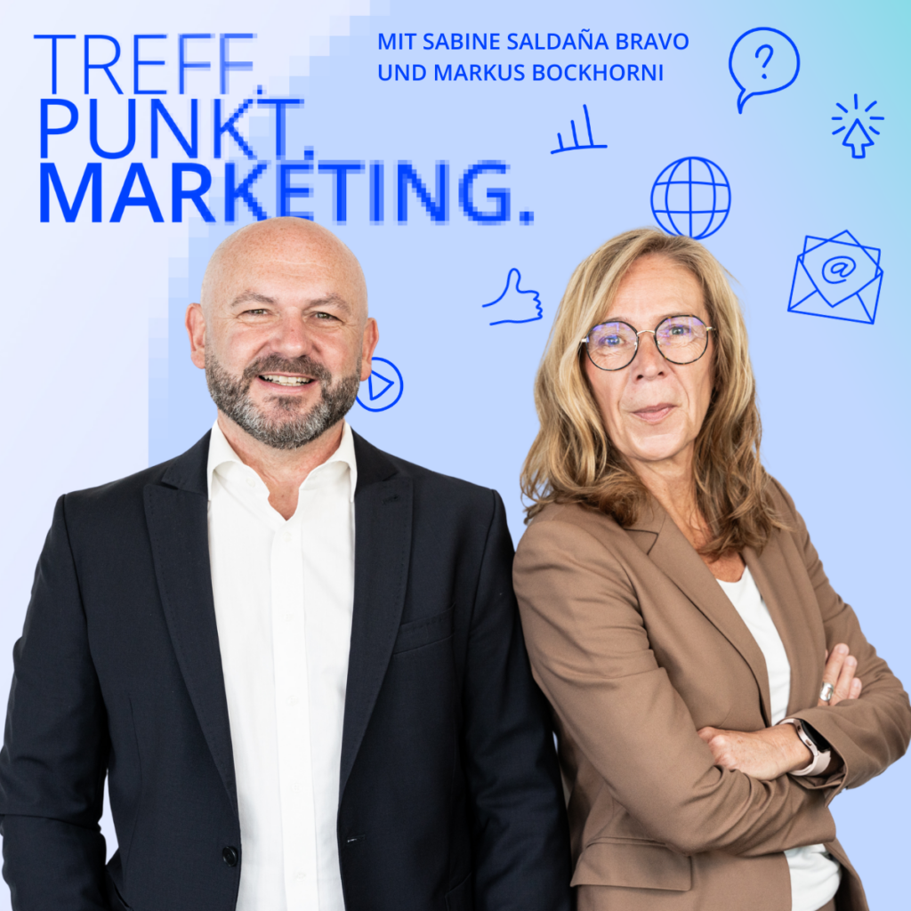 Podcast-Cover: TREFF.PUNKT Marketing Folge 40 - Bild mit den Moderatoren Sabine und Markus