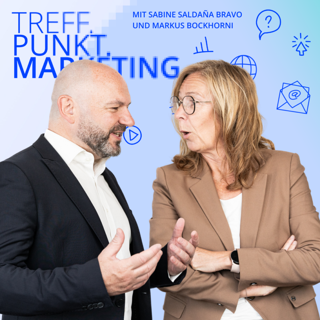 Podcast-Cover: TREFF.PUNKT Marketing Folge 42 - Bild mit den Moderatoren Sabine und Markus