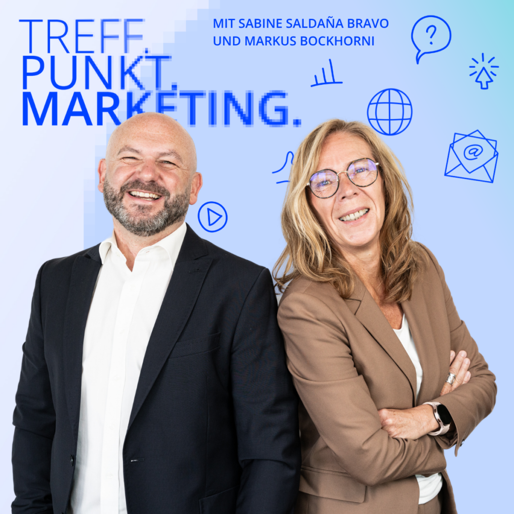 Podcast-Cover: TREFF.PUNKT Marketing Folge 44 - Bild mit den Moderatoren Sabine und Markus