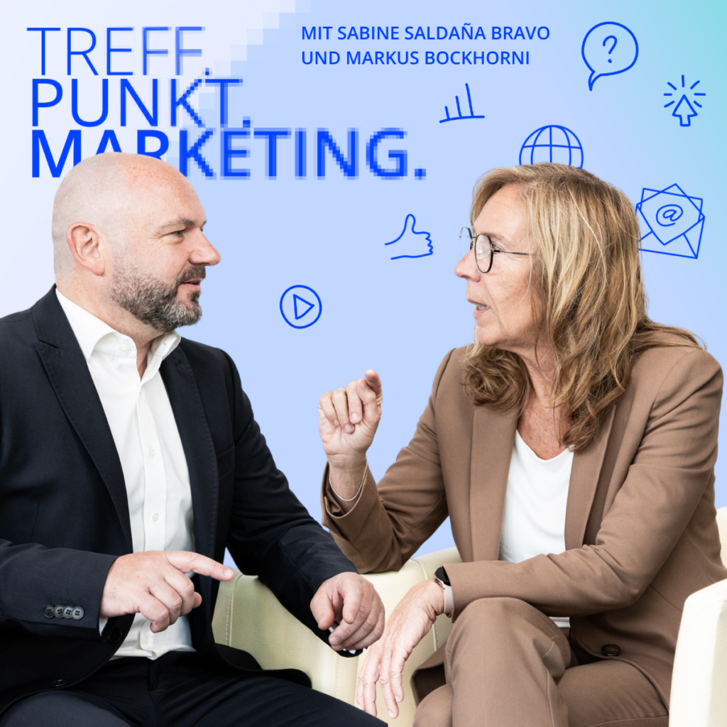 Podcast-Cover: TREFF.PUNKT Marketing Folge 45 - Bild mit den Moderatoren Sabine und Markus