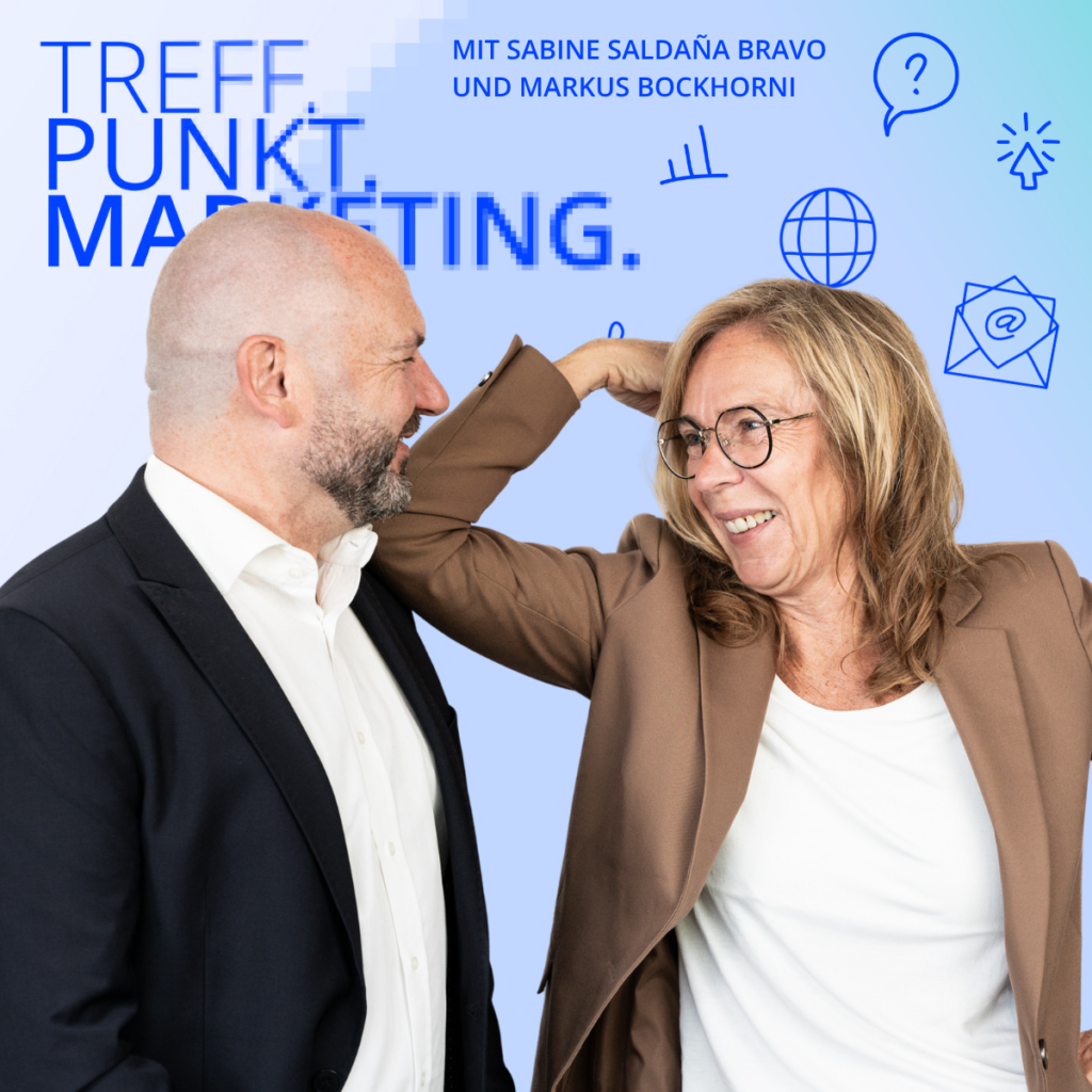 Podcast-Cover: TREFF.PUNKT Marketing Folge 50 - Bild mit den Moderatoren Sabine und Markus