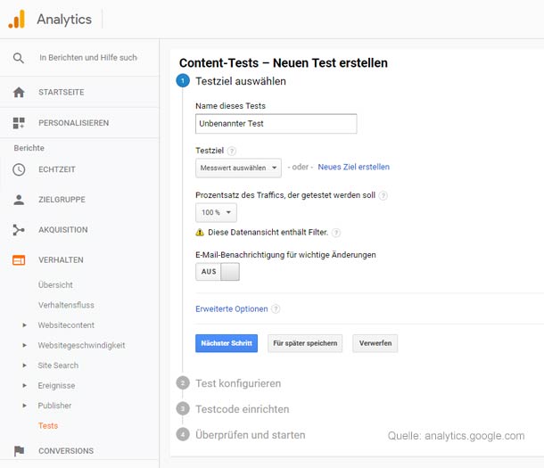 Screenshot: Google Analytics AB-Test