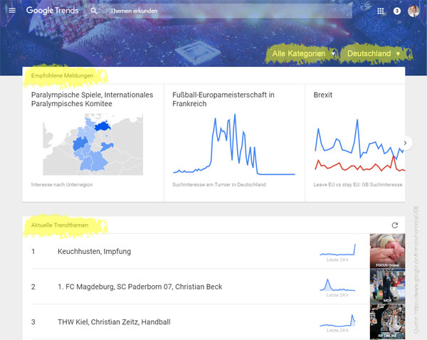 Screenshot: Google Trends Übersicht